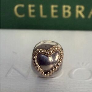 Pandora Silver and 14K Gold Rope Heart Clip Charm RETIRED
